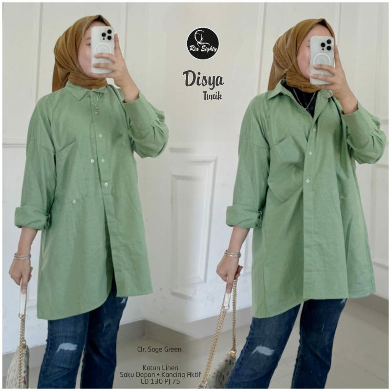 Sage green Disya Kemeja Katun Linen Jumbo Ld 130 / Blouse OVERSIZE fit XXXXL