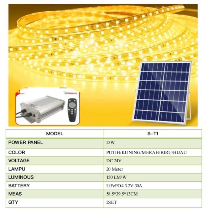 Lampu Led Strip Selang Solar Cell 20 Meter + Remote/ 10 Meter + Remote Lampu