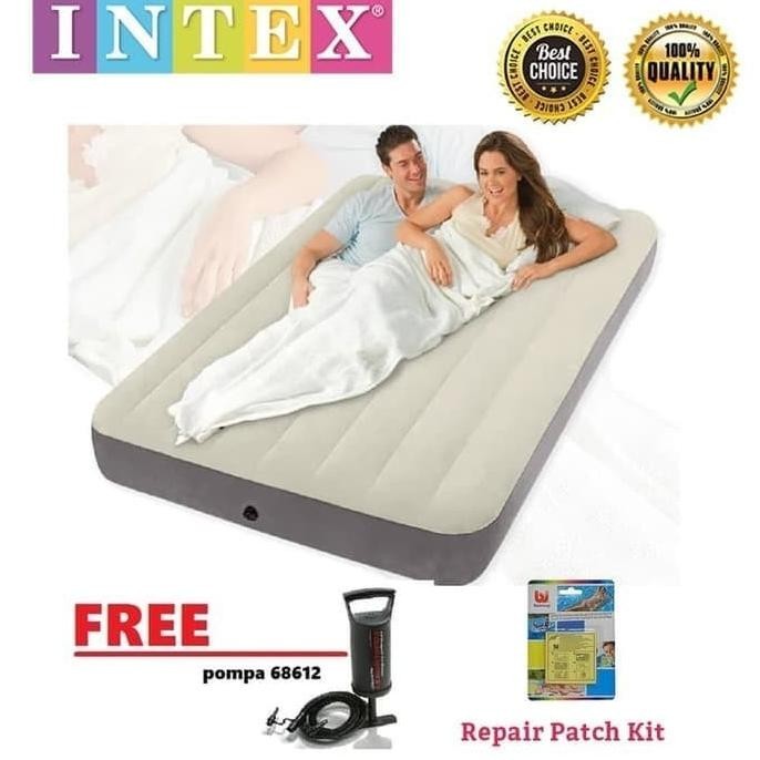 Paket Murah Kasur Angin +Pompa +Repail Kit Intex Durabeam Double 64708