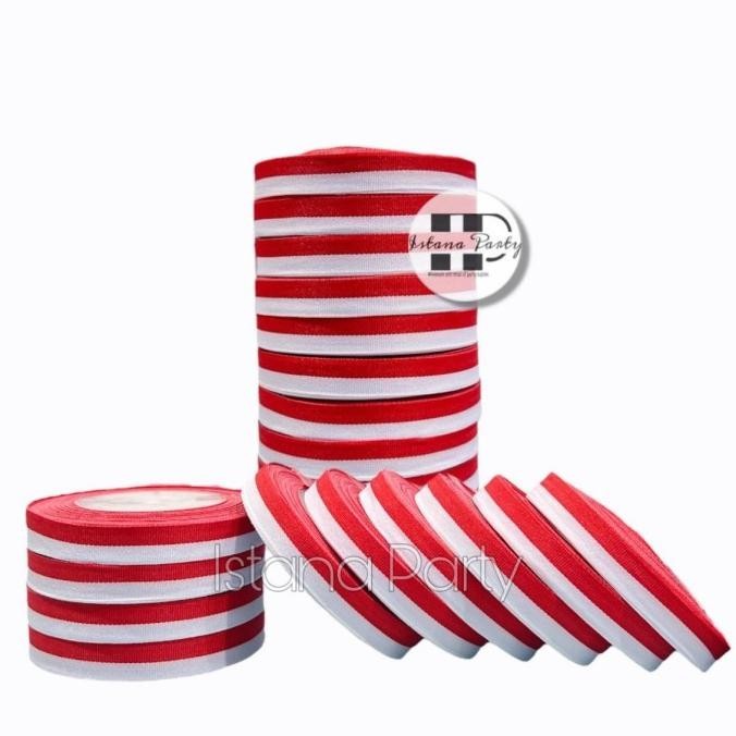 

#####] ( 1 pack isi 10 ) Pita Satin Merah Putih 0,5 Inch / Pita Merah Putih 1,27 Cm