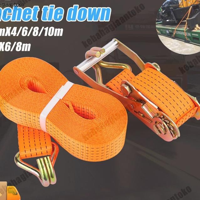 5Cmx 6/8 Meter/ 4Cm X 4/6/8/10 Meter Tali Gikat Barang Motor/Ratchet Tie Down 10Ton Tali Gikat Baran