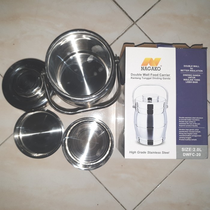 rantang tunggal stainless 2 liter nagako 3 susun / rantang 3 susun