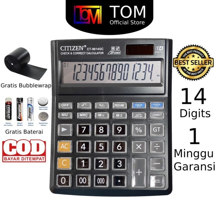 

Ready Kalkulator CITIZEN CT 9614 GC 14 Digit - Calculator Check Dual Two 2 P