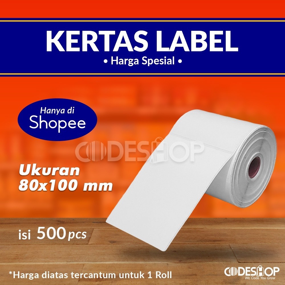 

Kertas Label Thermal Uk. 80x100 mm Isi 500 Stiker Resi 80 x 100