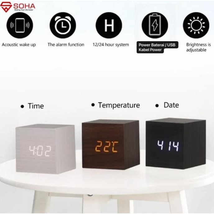 

JD-11 Jam Meja Motif Kayu Digital Led Desain Mini Alarm Suhu Kalender CM