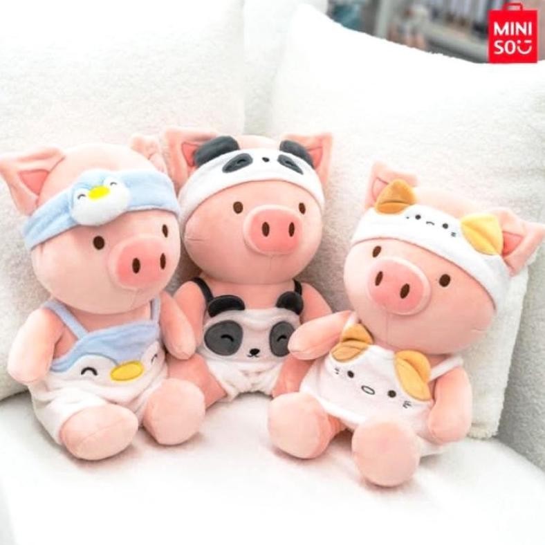 (DISKON) MINISO HAIRBAND & PIJAMAS PIG PLUSH TOY / MAINAN BONEKA BABI