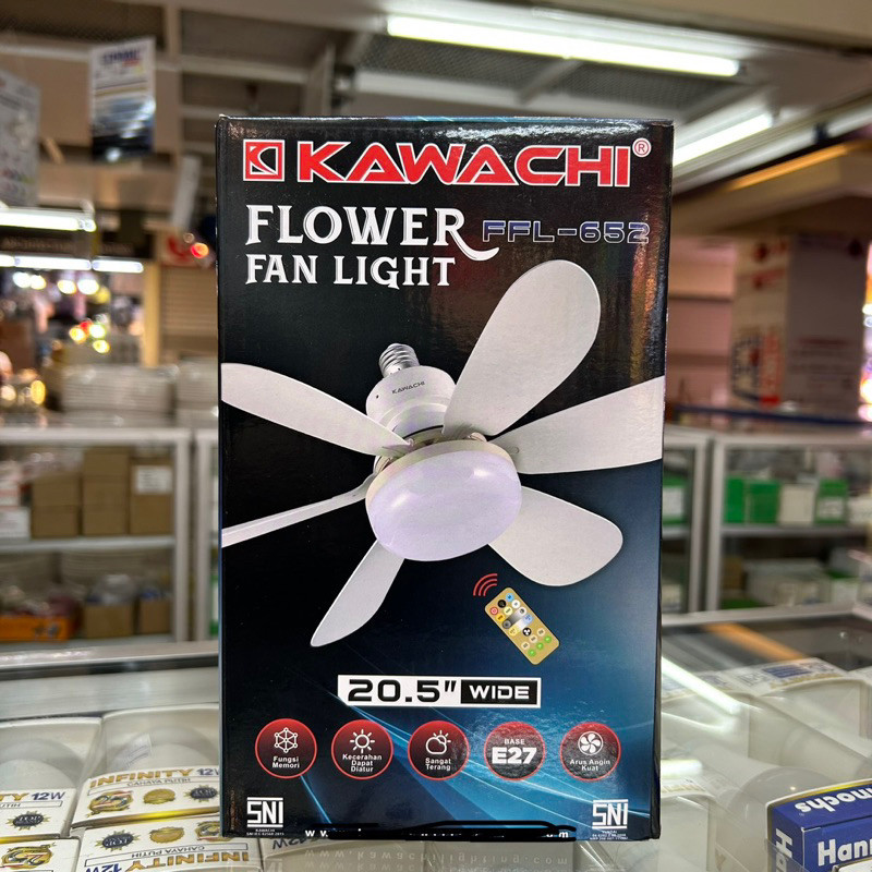 Lampu Led & kipas Angin Remote Kawachi Ceiling Fan FFL-652 LED Flower Fan Light