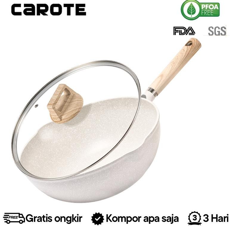 (PROMO) CAROTE Cozy Wajan Penggorengan Wajan Antilengket Lengkap (Penggorengan Dalam) Kapasitas Besa