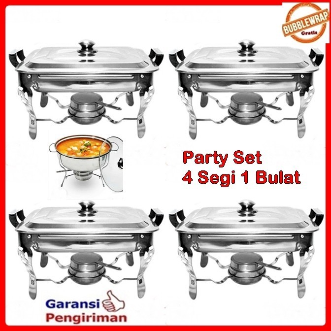 Party Set Prasmanan Stainless 4 Segi 1 Bulat Kualitas Tebal 1 Set 5 Pc