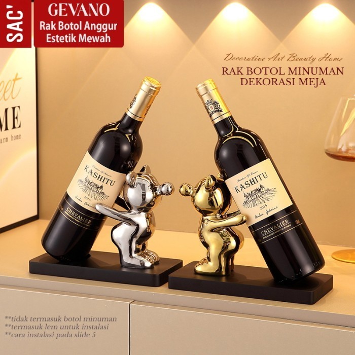 Gevano Rak Botol Anggur Minuman Bottle Rack Wine Holder Dekorasi Pajangan Meja Rumah Cafe Bar