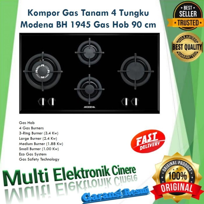 KOMPOR GAS TANAM 4 TUNGKU MODENA BH 1945 GAS HOB 90 CM