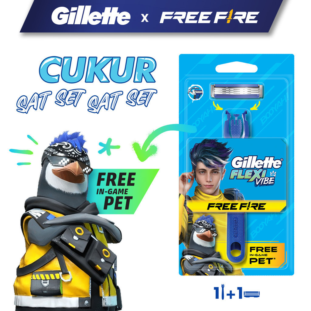 Gillette Flexi Vibe x Free Fire – 1 Gagang Pisau Cukur + 1 Pisau Cukur Refill Isi Ulang