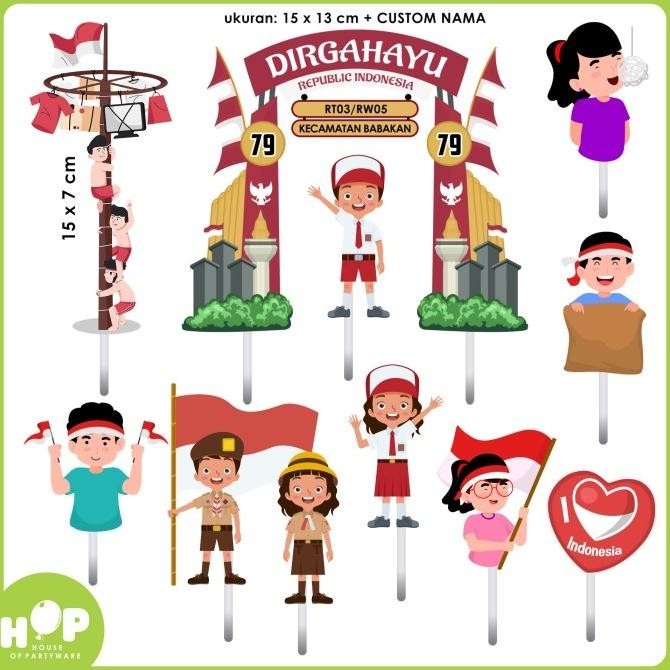 Ready...Ready...Ready...] Tumpeng Topper Gapura 17 AGUSTUS Custom Nama / HUT RI 79 Hiasan Kue / Hias