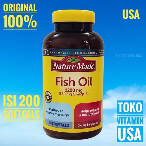 {SinarShop} Nature Made Fish Oil 1200 mg 200 Sofgel 360 mg Omega 3 Limited