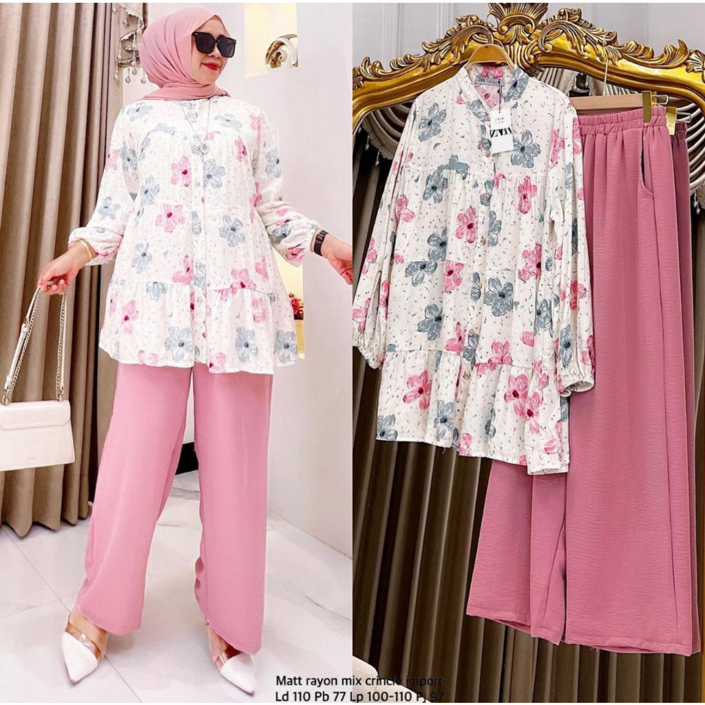Setelan Baju Celana Set  Cewek Setcelan Setcel Fashionwanita 2 In 1 Jumbo One Set Stelan Long Terbar