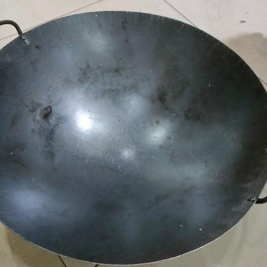 Kuali/Wajan/Wok Nasi Goreng Plat Hitam Baja Uk 45 Cm Tebal