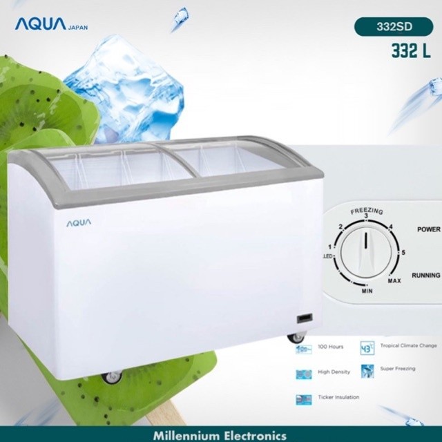 AQUA Sliding Curve Glass Chest Freezer 332L AQF-332SD / AQF 332 SD ICE CREAM