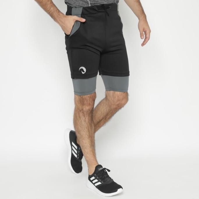 Celana Pendek Running Gym Fitness Waldos Black Grey Matte