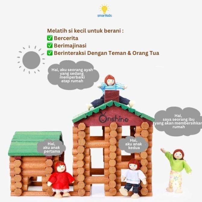 Mainan Forest Wood Kayu Pinus Balok Brick DIY Susun Rakit Menyusun Rumah Beragam Bentuk Bangunan Puz