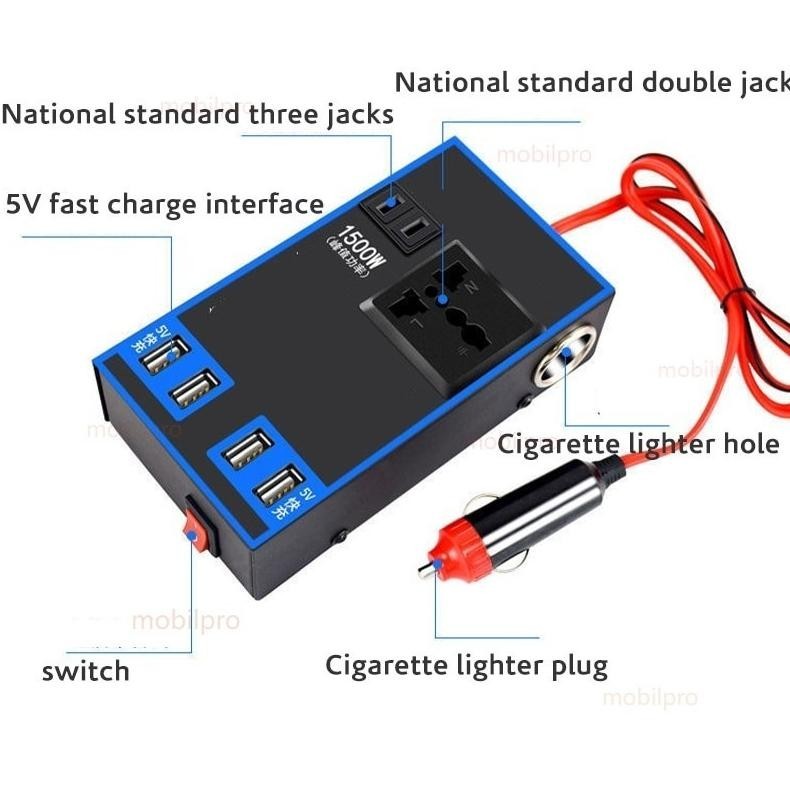 SGH - 1500W DC Portable USB Car Power Inverter Adapter With 4 USB Ports 12V/24V To AC 220V Charger F