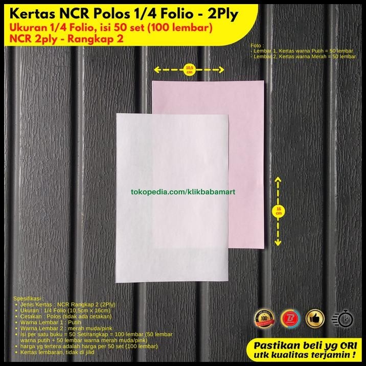 

DISKON KERTAS NCR POLOS KOSONG 1/4 FOLIO RANGKAP 2 PLY PUTIH MERAH NON JILID !!