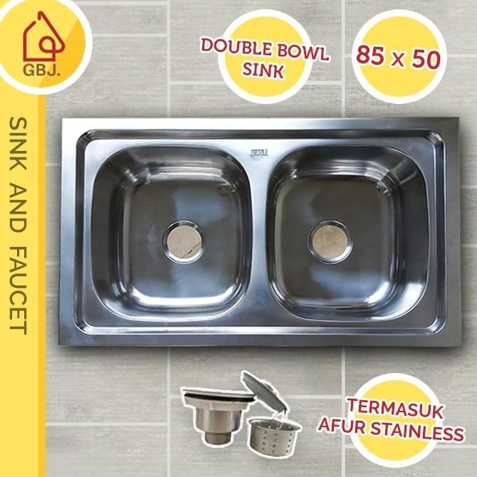 Bak Cuci Piring Double Sink Bowl / Bak Cuci 2 Lubang + Afur Stainless