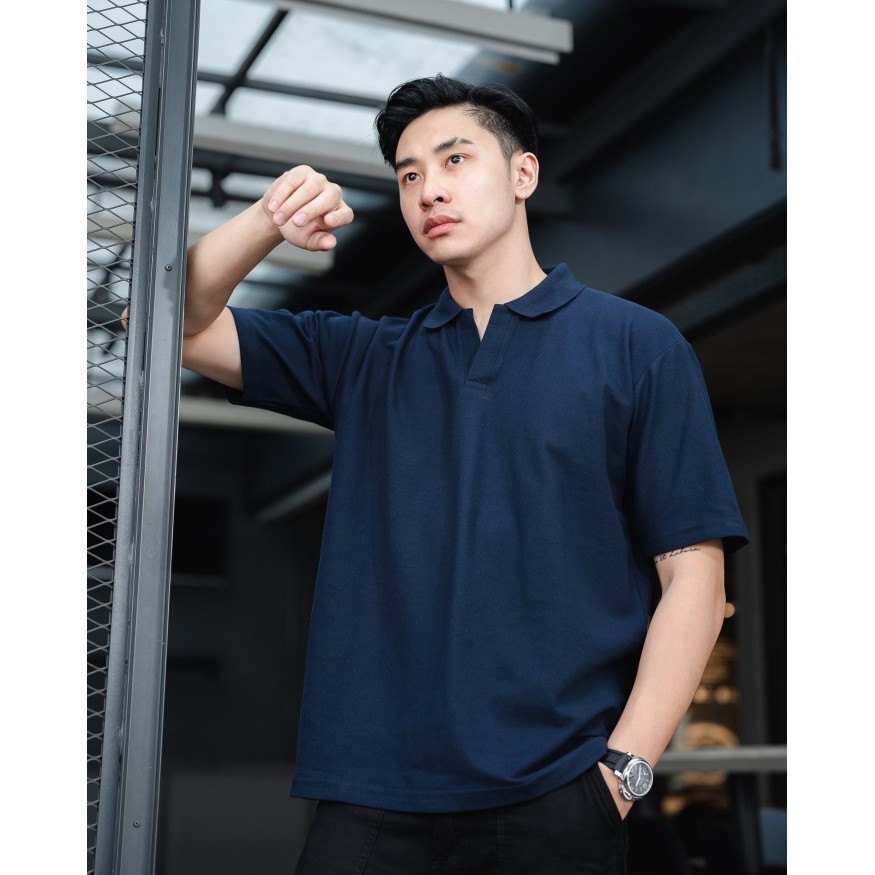 Nara Oversize Polo in Navy - Kaos Polo Oversize Pria Biru Dongker
