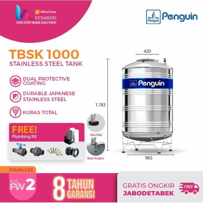 Toren Air Penguin Stainless Steel TBSK 1000 Tangki Air Stainles 1000 L