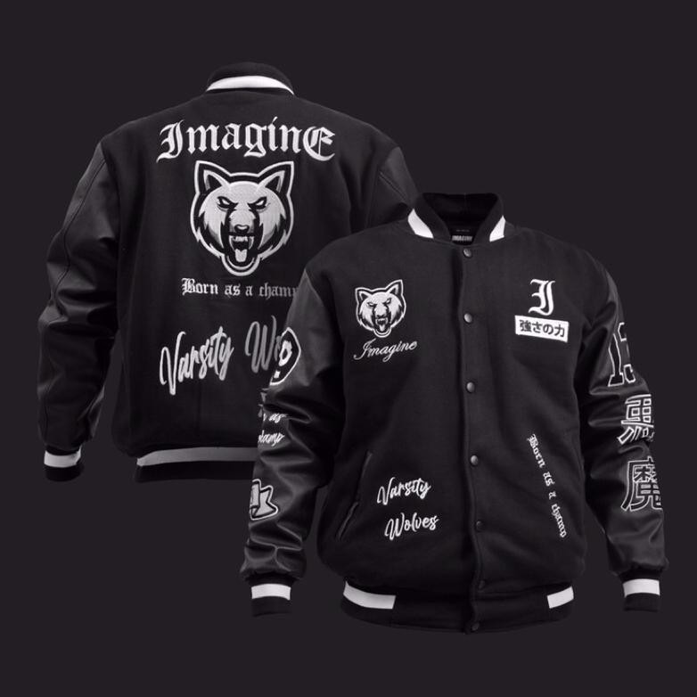 Jaket Pria Keren Varsity Jacket Es Black"