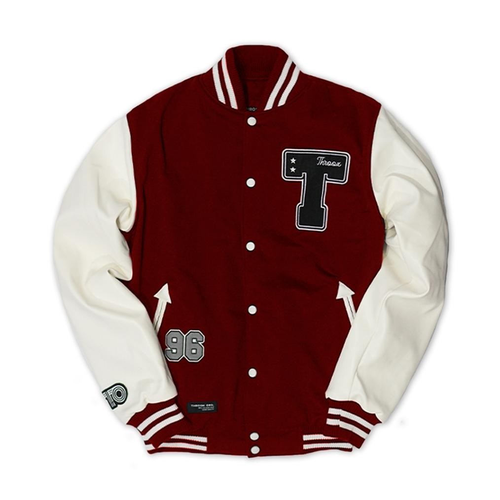 Jaket Pria Keren Throox Bomber Varsity Jacket Merah Thrx Red