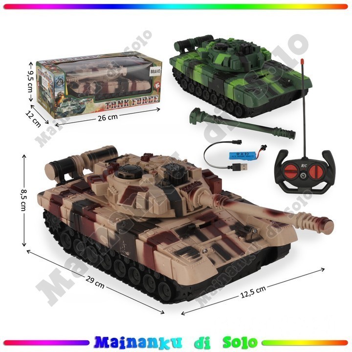 [Mainanku] Mainanku Remot Control Tank 1:16 Charge & Kabel Charge Lampu Suara Tank Force 27Mhz 4 Cha