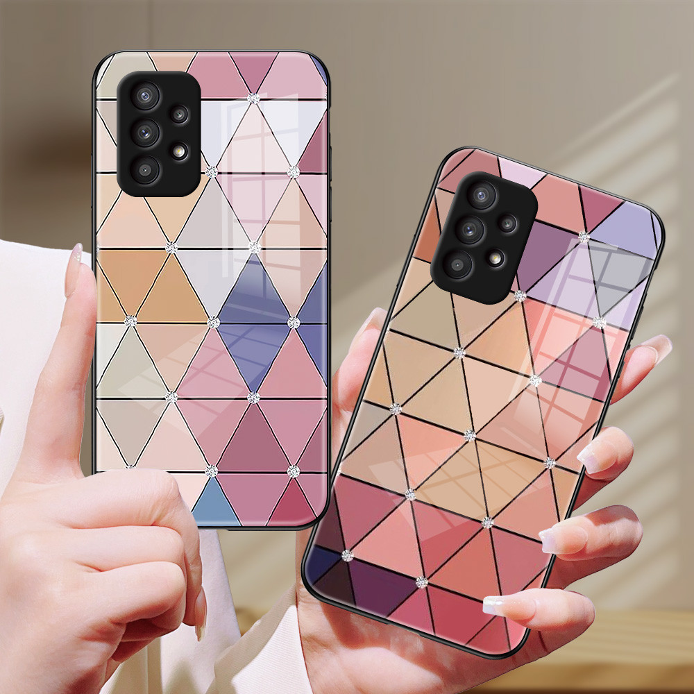 Tekstur kotak-kotak Kaca glass Case cesing kesing untuk Samsung A73 A72 A71 A70 A54 A53 A52 S A51 A5