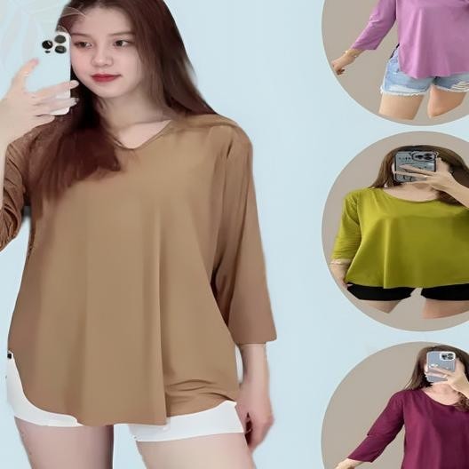 Kaos Polos Wanita Spandek Lengan Panjang Belah Samping Adem Lembut