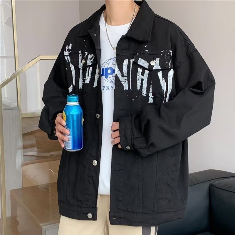 Hong Kong Style Denim Jacket Men's Jacket Trendy New Casual Couple Gradient Print Top