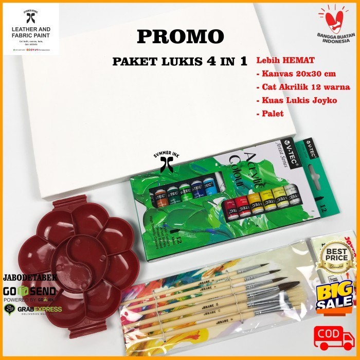 

PAKET SEKOLAH LUKIS 4 IN 1 KANVAS/CAT AKRILIK/PALET/KUAS SET TER