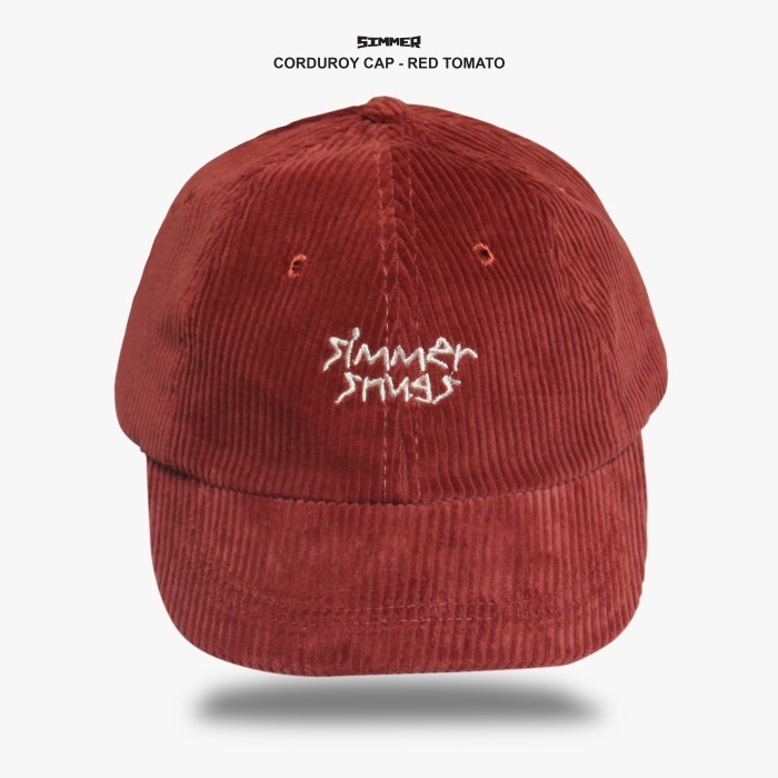 Corduroy Cap Red Tomato - 6 Panel Baseball Cap - Lidah Visor Pendek