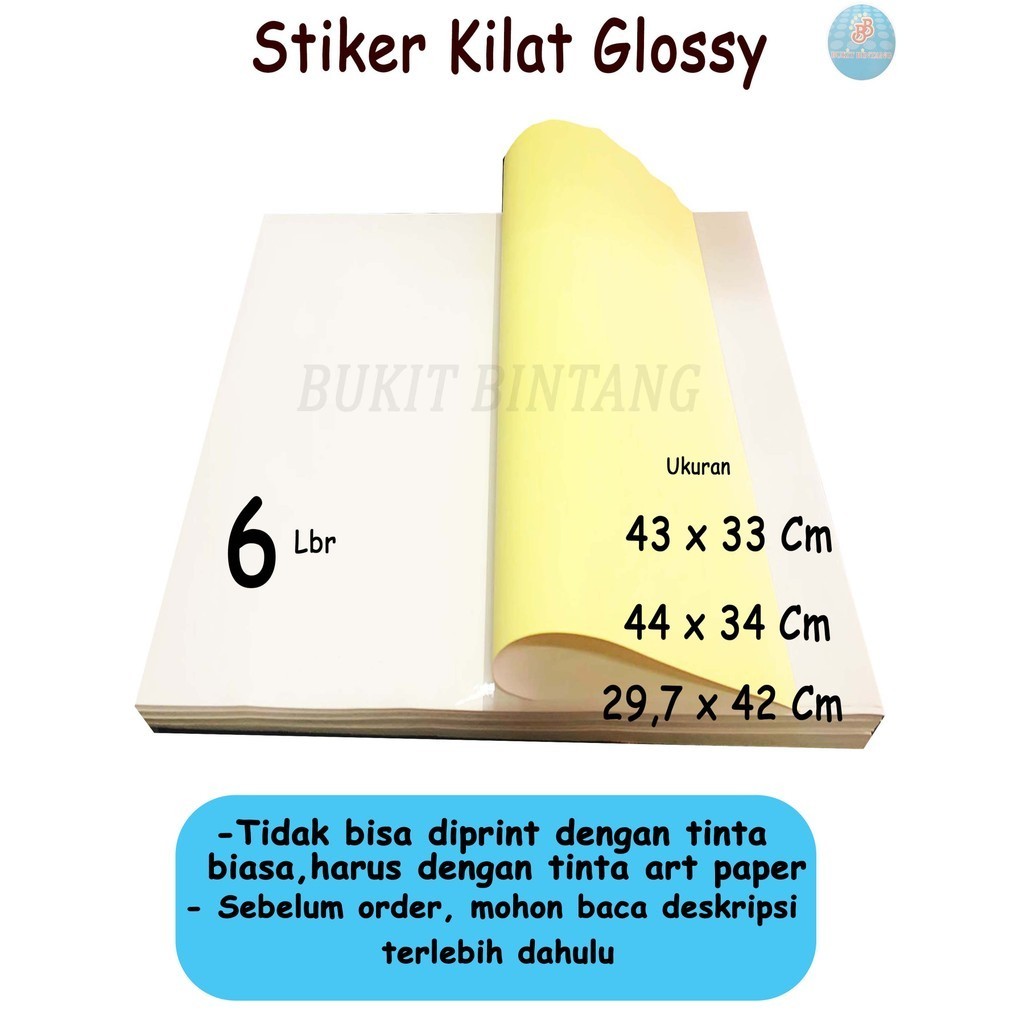 

Stiker Chromo / Stiker Kilat / Stiker Glossy Ukuran 43 x 33 Cm , 44 x 34 Cm , 29,7 x 42 Cm , Isi 6 Lembar