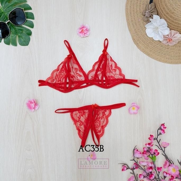 Bh Cd Seksi Bra Wanita + Stoing Sexy + Belt Merah Ac35B S005