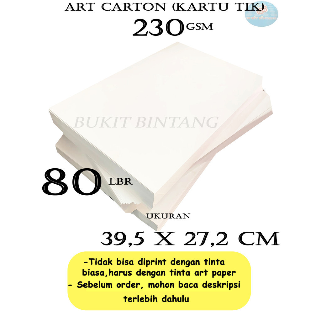 

Art Carton ( Kartu Tik ) 230 Gsm Uk 39,5X 27,2 CM , Isi 80 Lembar
