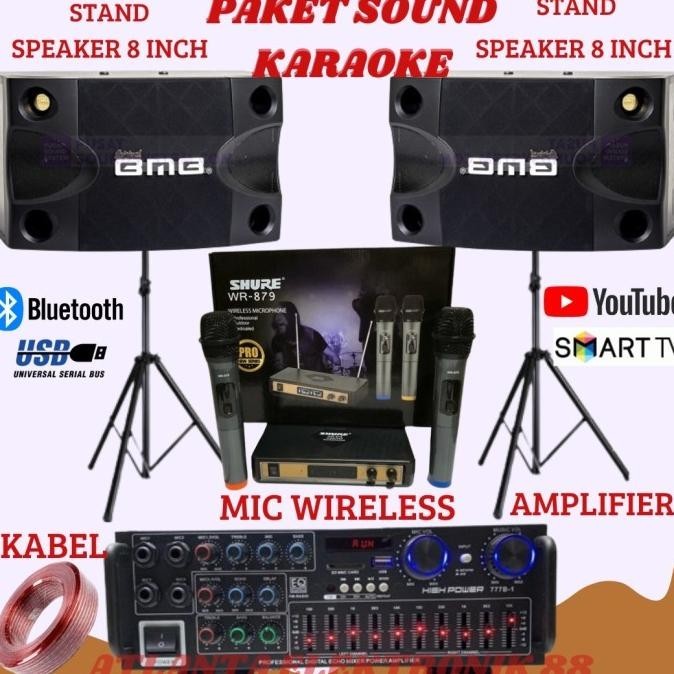 Paket Karaoke Bmb 8 Inch Cocok Buat Rumahan + Mic Wireless, + Ampli