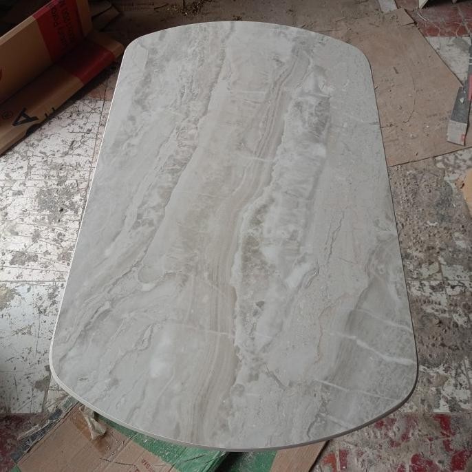 Meja Granite/Meja Ruang Tamu Oval 60X120 Corak Marmer Glosy Kualitas Premium