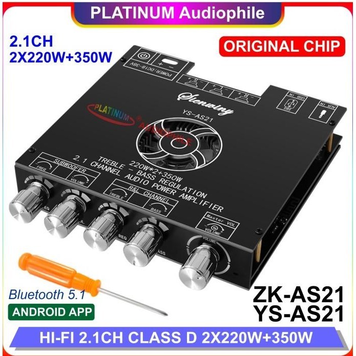 Amplifier Class D 2.1 Ch Tpa3255 Bluetooth 5.1 Hifi Amplifier Zk-As21