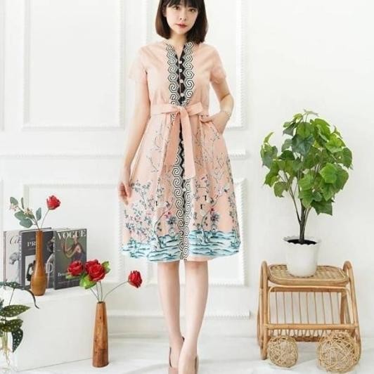 Evercloth Clera Dress Batik Wanita Sabrina Dress Batik Gaun Pesta