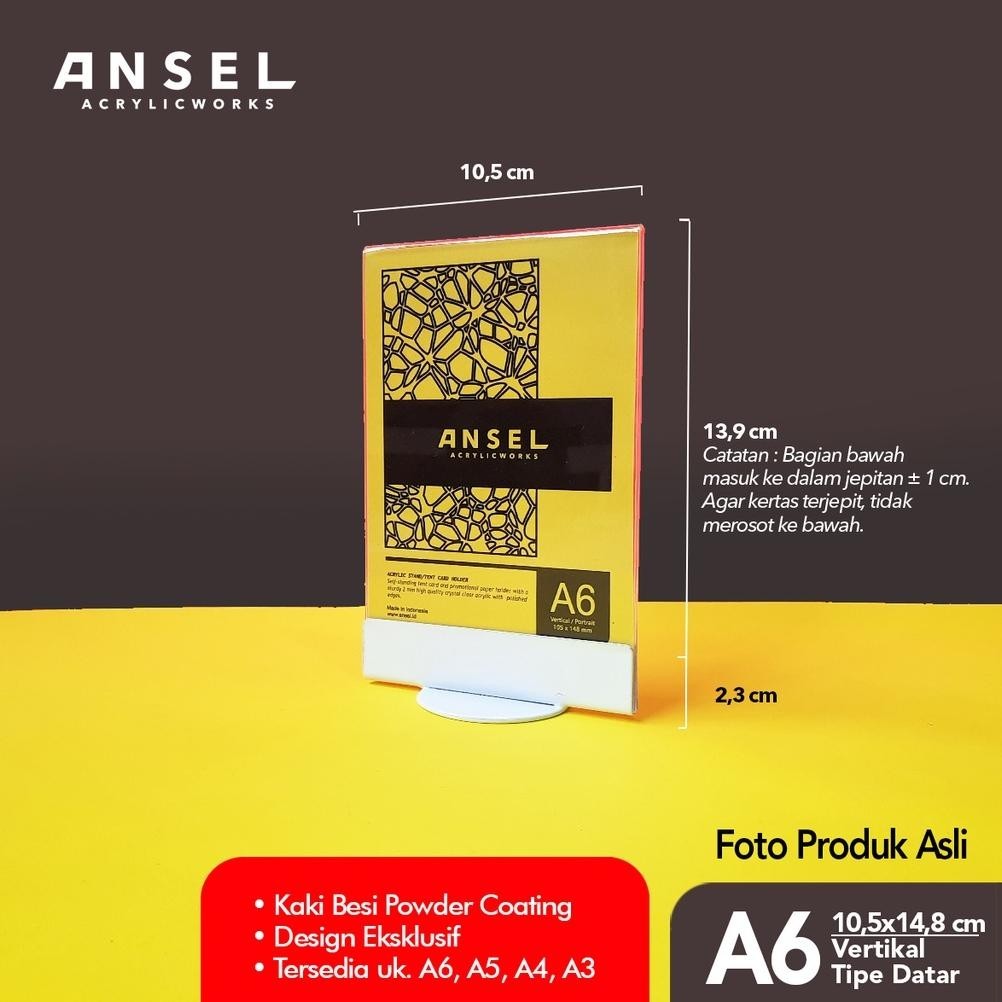 

COD ANSEL NORE - Tent Card Akrilik Besi / Datar A6 Vertikal 10,5x14,8cm [Stand Akrilik Acrylic, Display Menu, Brosur, Tent Holder, Nomor Meja dll] dvc-78