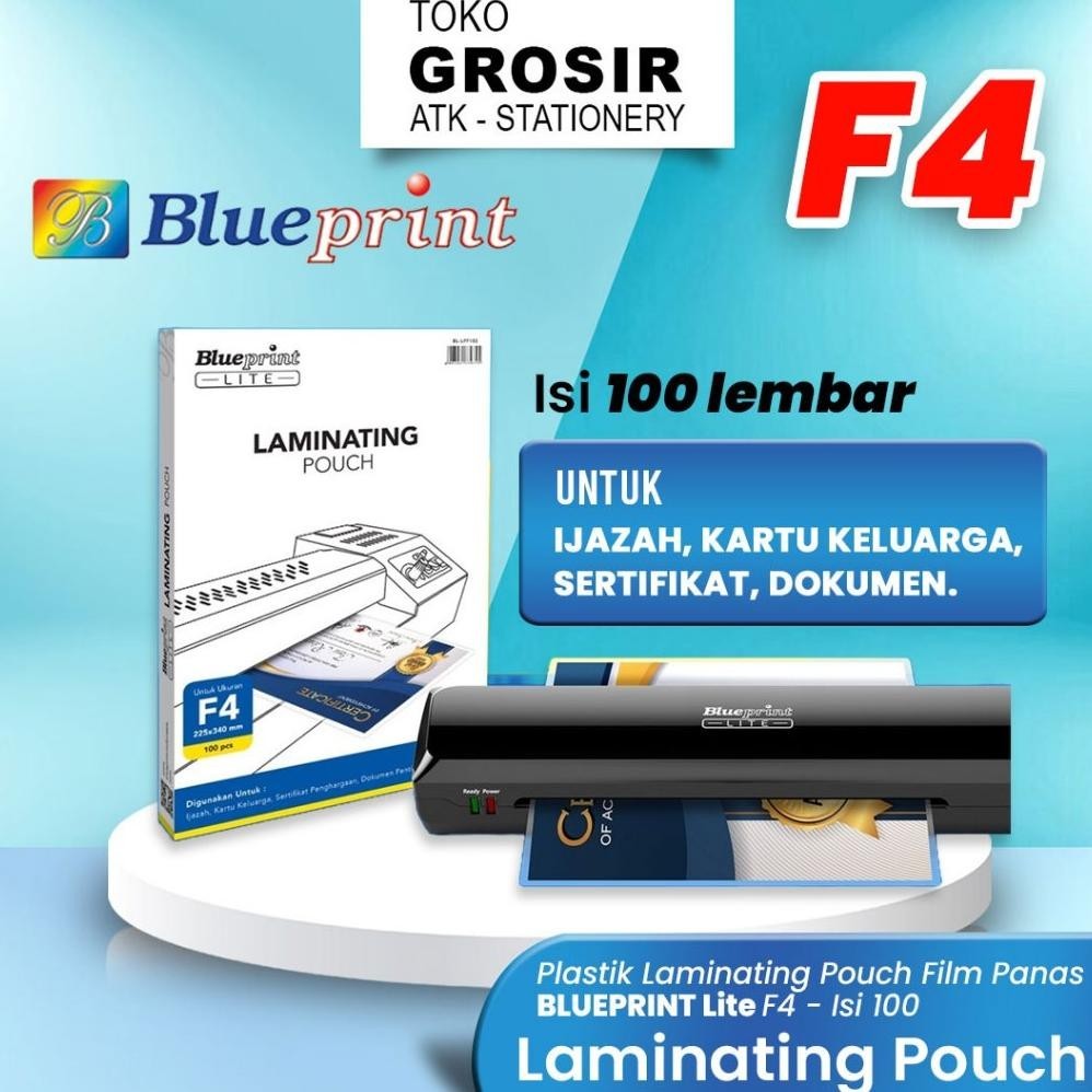 

TERMURAH Plastik Laminating F4 LITE Pouch Film Panas BLUEPRINT Lite F4 - Isi 100 pcs - Toko Grosir ATK Stationery tru-63