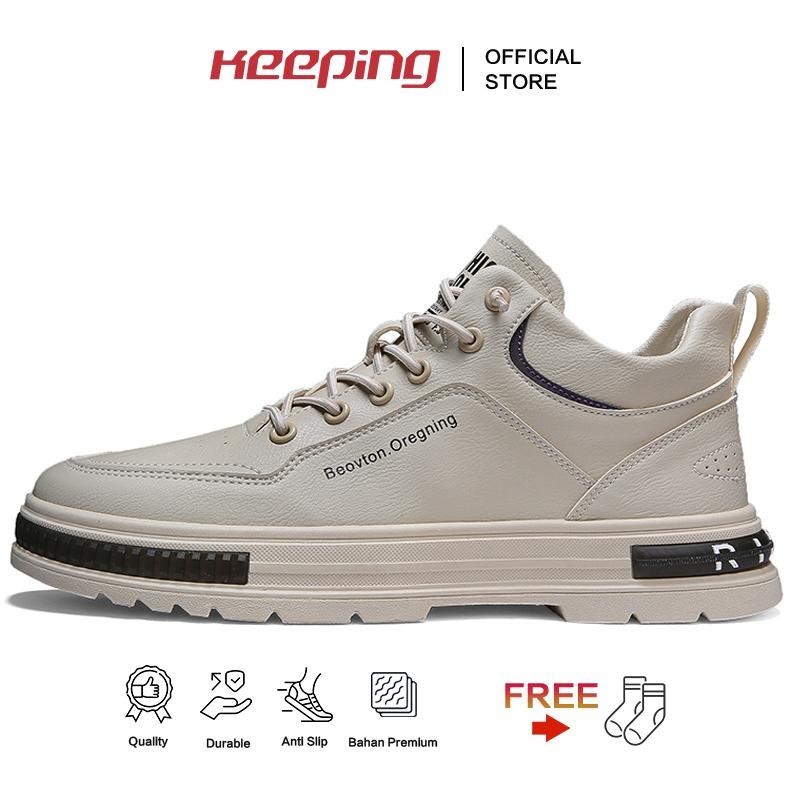 Original Keeping Sepatu Sneakers Pria Krem Sepatu Boots Martin Cream Casual Cowok Trendy Terbaru Sep