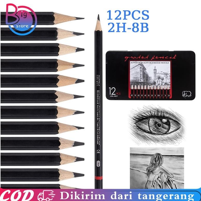 

8.8 12Pcs/Set Drawing Pencil Set 2H-8B Sketch Pencil Set Pensil Sketsa Set Pensil Gambar Lengkap Hig Quality