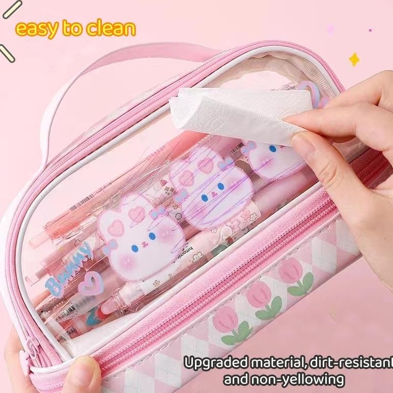 

VIRAL Kawaii Pencil Case Double Layer Large Capacity Pen Bag Cartoon Portable Pencil Box School Student Supplies Stationary Organizer ht-12