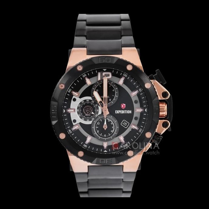 EXPEDITION E6751 E 6751 BLACK ROSEGOLD RANTAI JAM TANGAN PRIA ORIGINAL