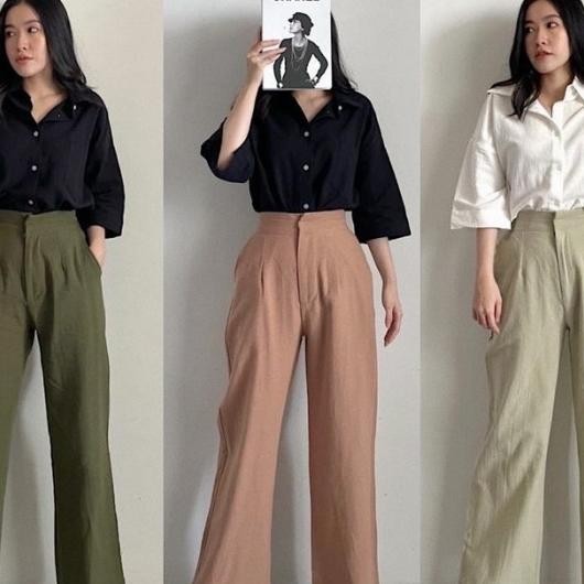 Celana Kulot Highwaist Hw Linen Angel Cullote Wanita 2239